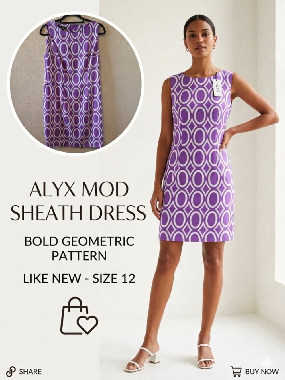 Alyx Purple & White Geometric Mod Sheath Dress
